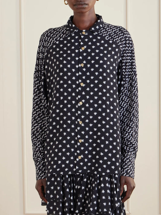 Estrellitas Y Olas Printed Satin Shirt