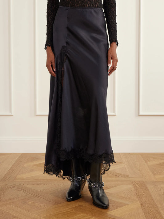 ISABEL MARANT Alexandra Lace-detailed Silk-blend Satin Midi Skirt