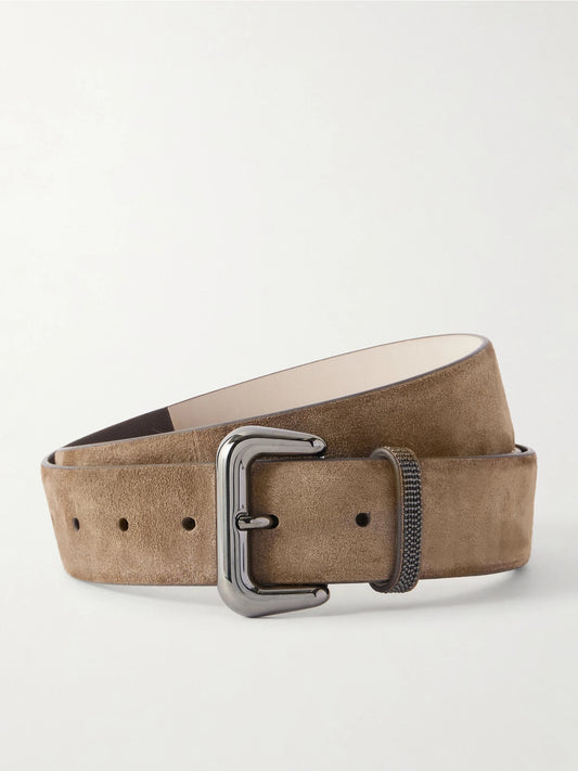 Monili-embellished Suede Belt