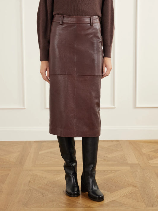 Brunello Cucinelli Paneled Leather Midi Skirt