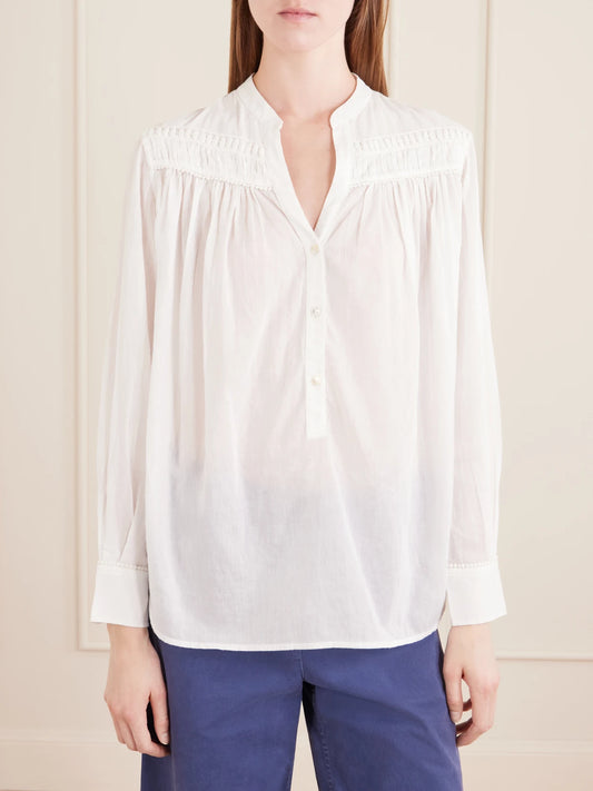 Clarys Embroidered Gathered Cotton-voile Blouse