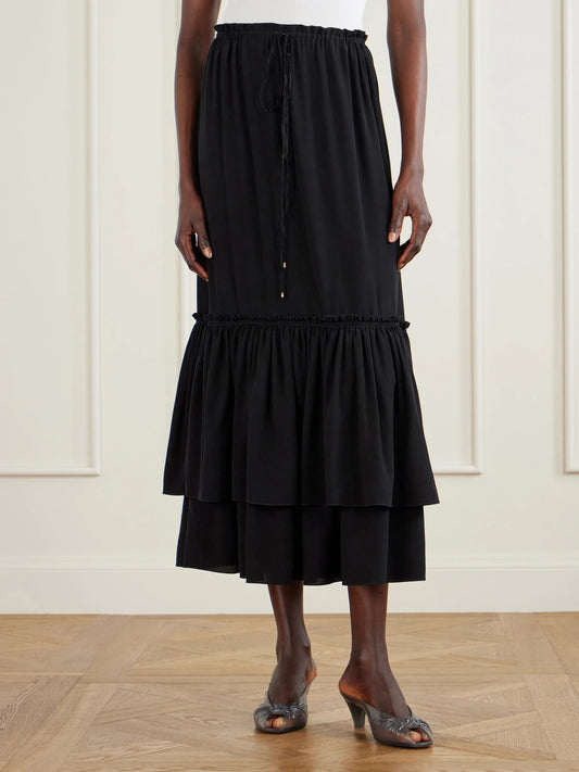 Tiered Silk Crepe De Chine Maxi Skirt