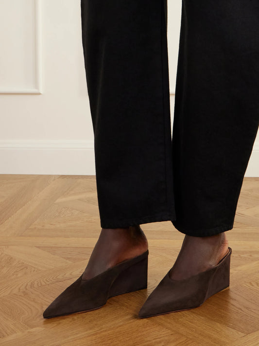 75 Suede Point-toe Wedge Mules