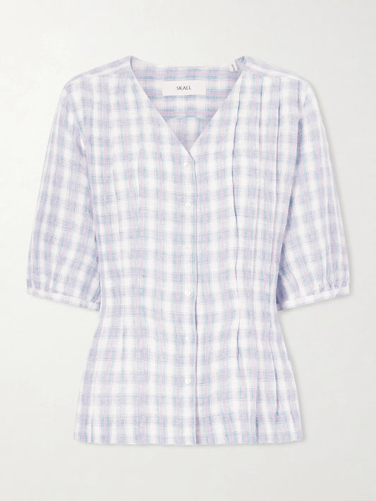 Elvira Pleated Checked Linen Shirt