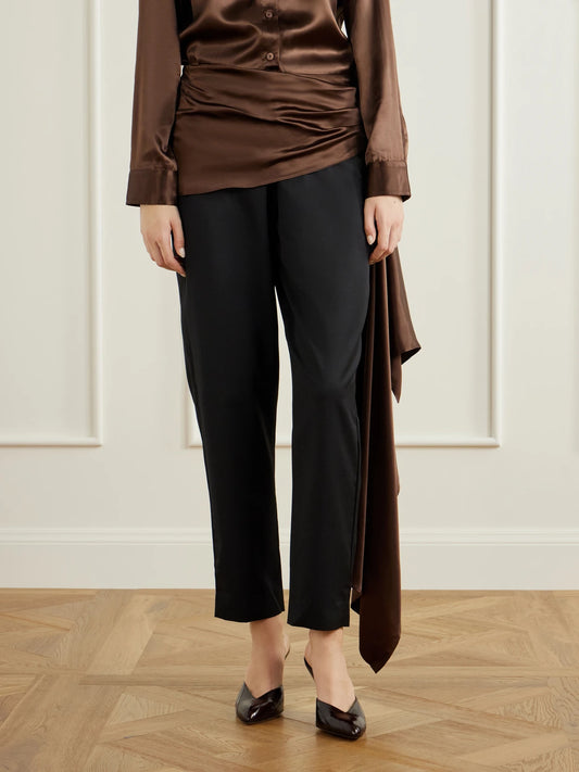 Abadia Draped Satin-trimmed Wool-blend Twill Straight-leg Pants