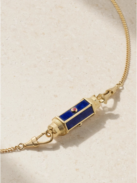 Baby Locket 18-karat Gold, Lapis Lazuli And Ruby Necklace