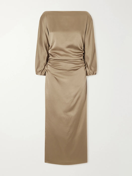 BERNADETTE Ezra Ruched Satin Midi Dress