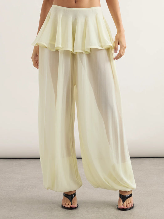 Pleated Georgette Peplum Balloon Pants