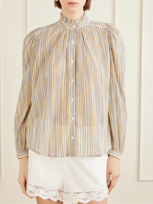 Annabel Sandlilt Striped Cotton-voile Blouse