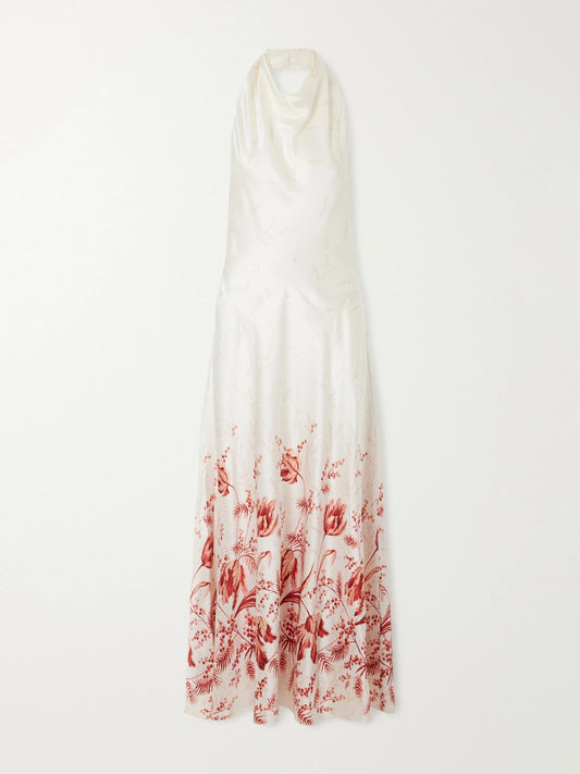 DÔEN Ismerie Floral-print Silk Halterneck Maxi Dress