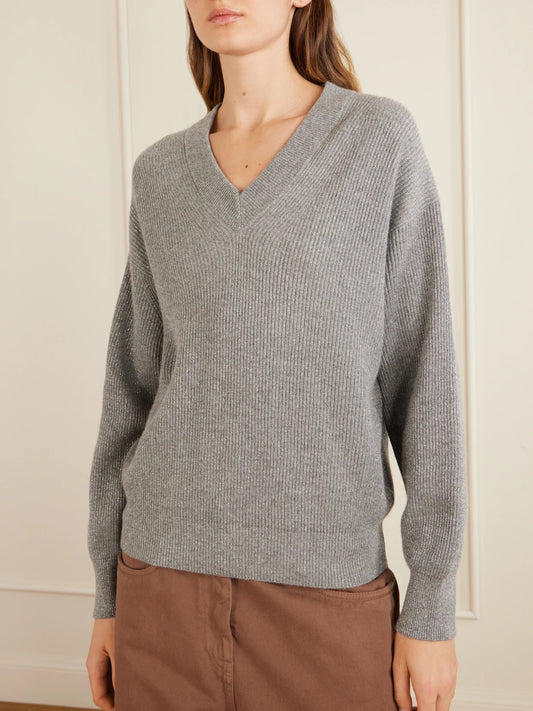 Ribbed-knit Metallic Cashmere-blend Sweater