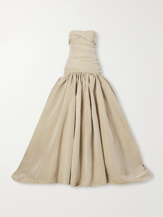 Marmar Halim Strapless Ruched Drop-waist Crepe Gown