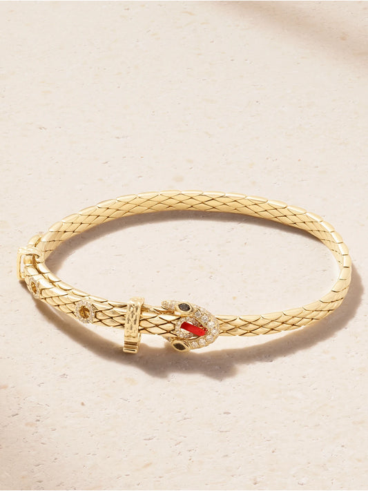 Python Mini 9-karat Gold, Diamond And Enamel Bracelet