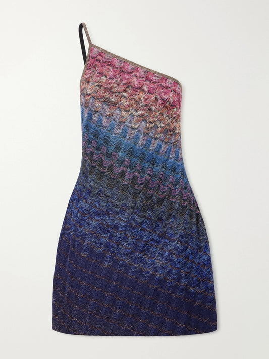 Missoni One-shoulder Metallic Crochet-knit Mini Dress