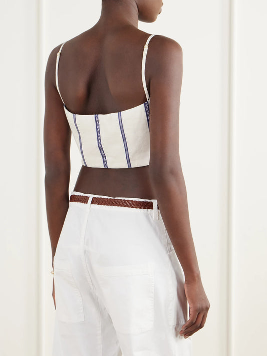 Andres Otalora Tierra Sagrada Cropped Striped Linen-woven Top