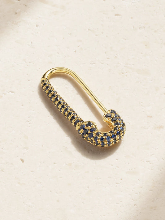Safety Pin 18-karat Gold Sapphire Earring