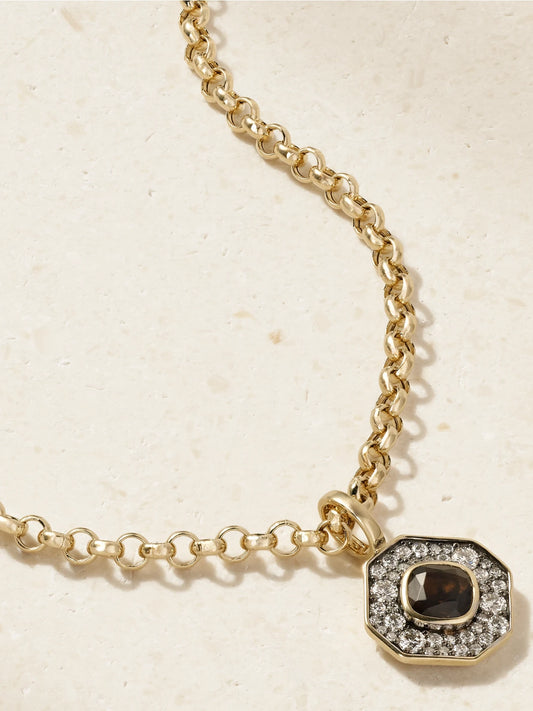 By Pariah Octagon 14-karat Recycled Gold, Smokey Quartz And Diamond Necklace