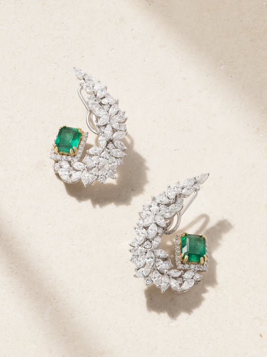 18-karat White And Yellow Gold, Emerald And Diamond Earrings