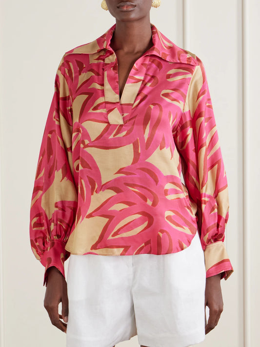 Ismene Printed Silk-blend Satin Blouse