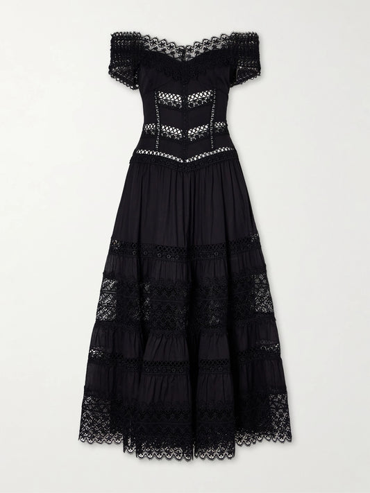 Amaira Embroidered Lace-trimmed Cotton-blend Maxi Dress