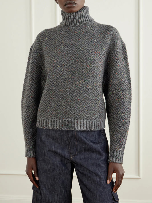 Gabriela Hearst Courtney Herringbone Cashmere Turtleneck Sweater
