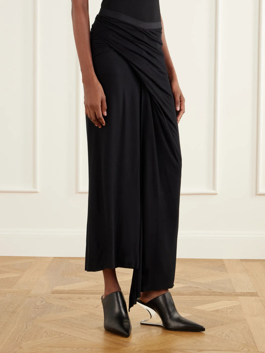 Rick Owens Anthem Draped Jersey Midi Skirt