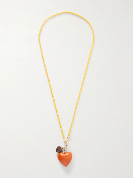 The Mini Puffy Heart Gold-tone, Enamel And Cord Necklace