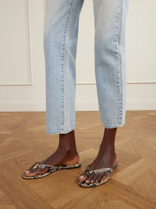 Melody Snake-effect Leather Flip Flops