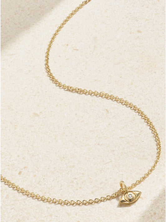 Mini Evil Eye 14-karat Gold Diamond Necklace
