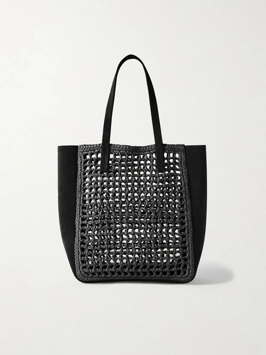 Zoe Small Leather And Raffia Tote