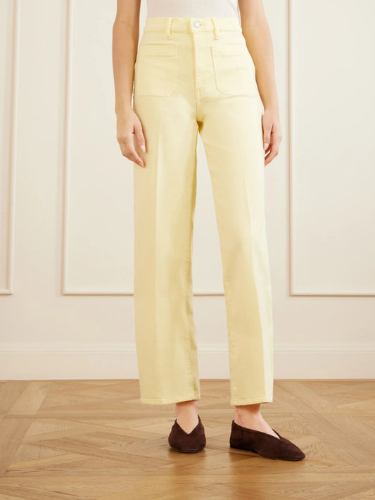 High Rise Slim Wide Cotton-blend Wide-leg Pants