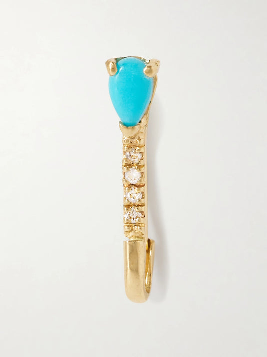 Mini 14-karat Gold, Turquoise And Diamond Single Earring