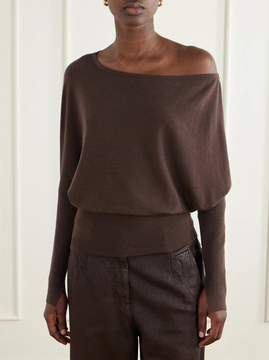 SIMKHAI Lavina Off-the-shoulder Ribbed-detailed Wool-blend Sweater