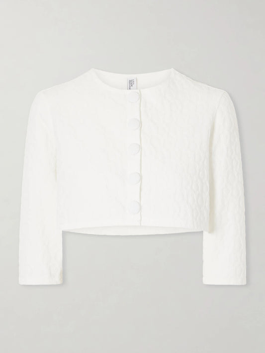 Cropped Floral-jacquard Cardigan