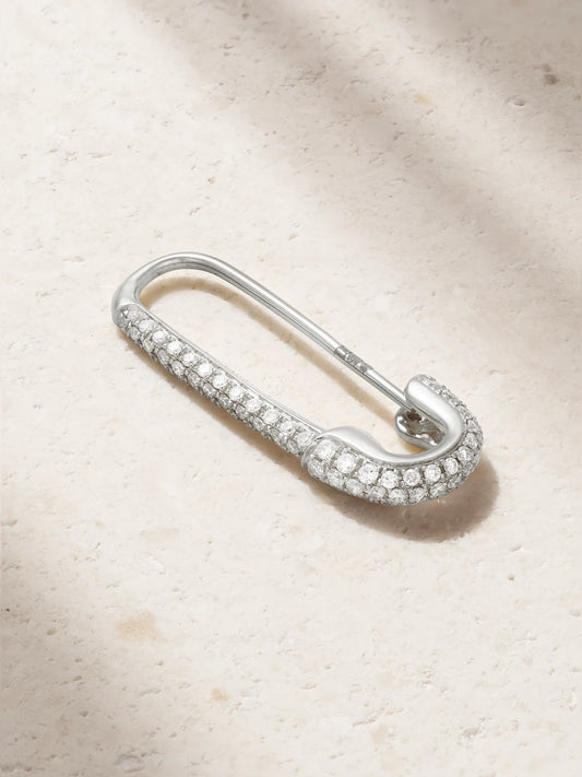 Safety Pin 18-karat White Gold Diamond Single Earring