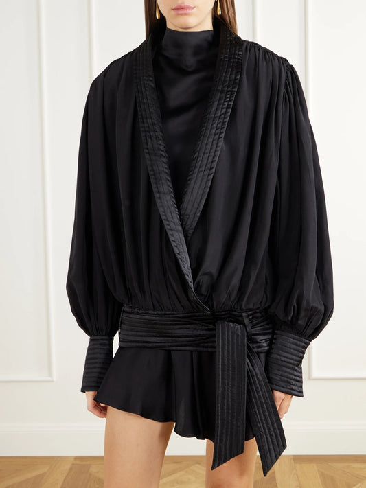 ISABEL MARANT Diljane Tie-detailed Satin-trimmed Silk-crepe De Chine Jacket