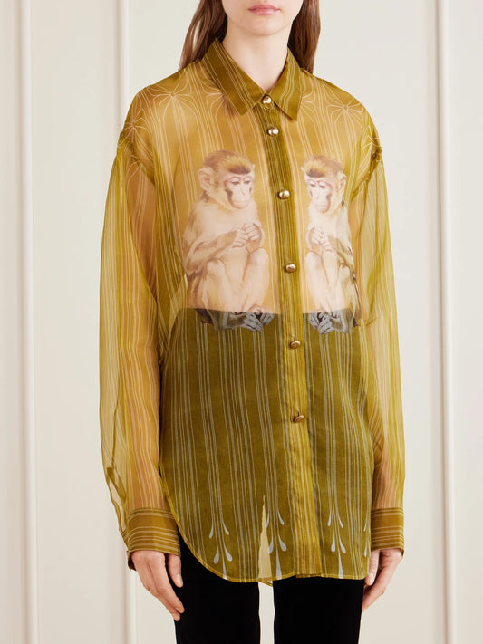 KHAITE Goya Printed Silk-organza Shirt