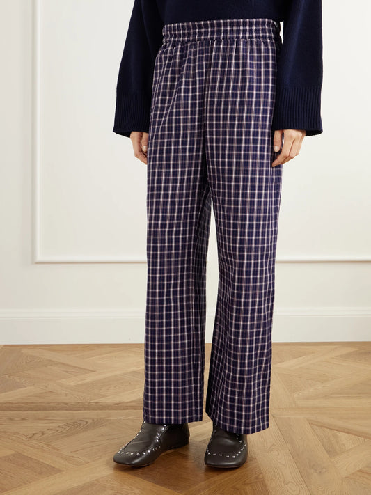 SKALL Jasmine Checked Organic Cotton-poplin Wide-leg Pants