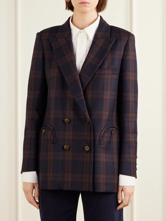 BLAZÉ Milano Everynight Checked Double-breasted Wool Blazer