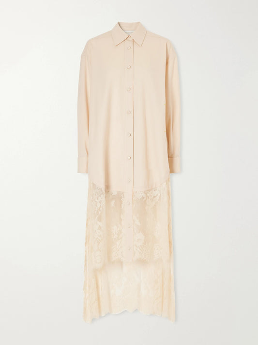 Zimmermann Valiant Asymmetric Lace-trimmed Stretch-wool Shirt