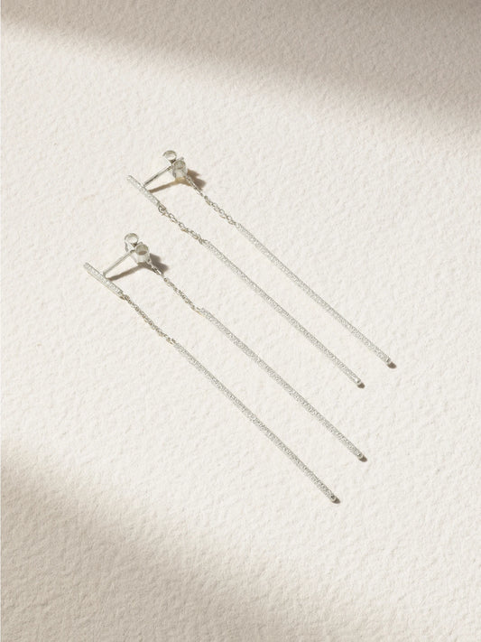 Florentine Finish Double Magic Wand 18-karat White Gold Earrings