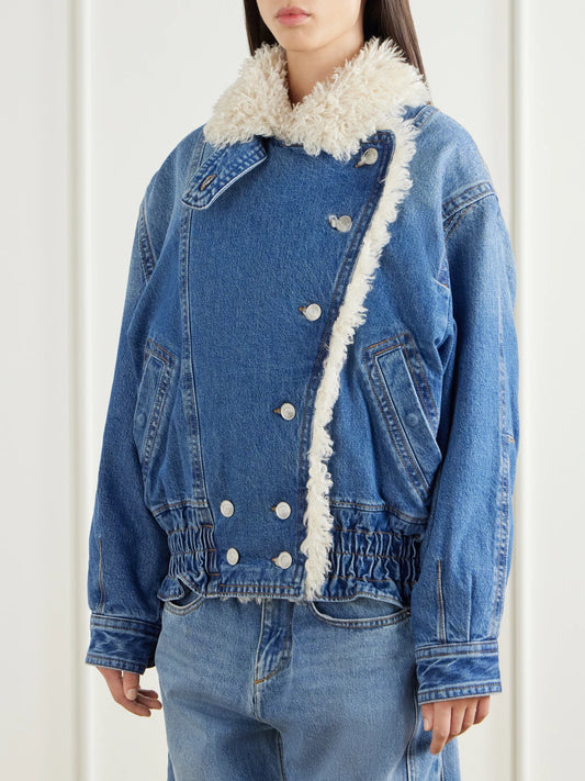 ISABEL MARANT Valineo Padded Plush-trimmed Denim Coat