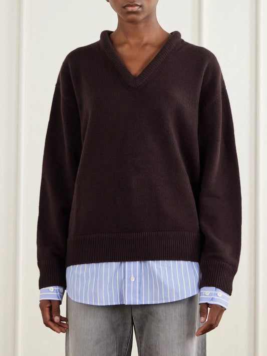 Acne Studios Layered Striped Poplin-trimmed Wool Sweater