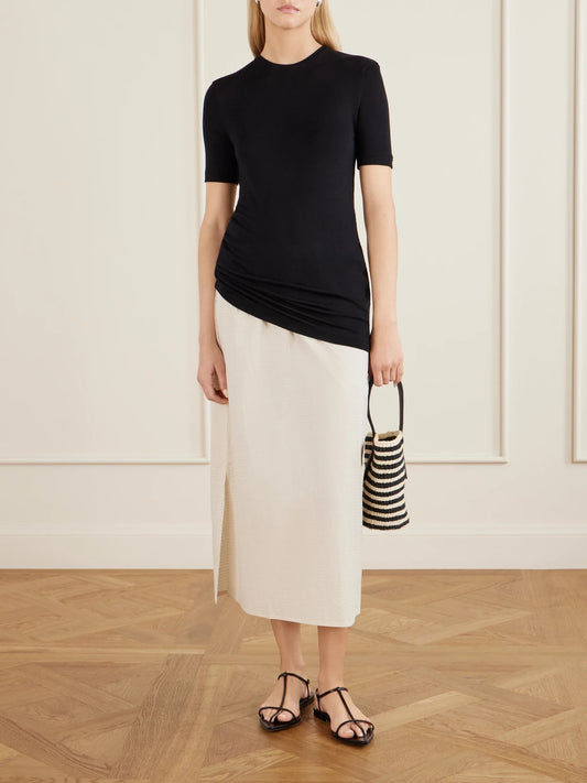 Liffner Sprout Leather-trimmed Striped Sisal Shoulder Bag