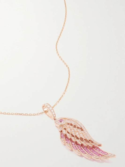 Wings Embrace 18-karat Rose Gold, Sapphire And Diamond Necklace