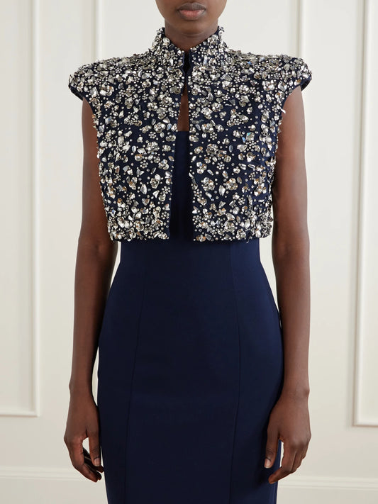 Jenny Packham Super Moon Crystal-embellished Crepe Evening Jacket