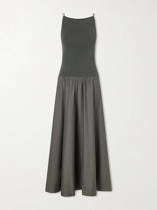 Ribbed Jersey And Cotton-blend Poplin Midi Dress