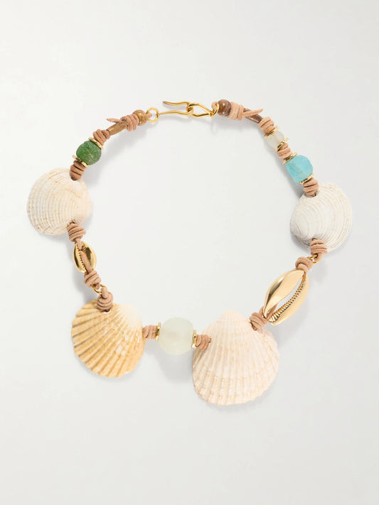 Tohum Samsara Gold-plated, Leather And Seashell Beaded Necklace