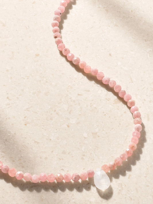 JIA JIA Raindrop 14-karat Gold, Rhodochrosite And Moonstone Necklace