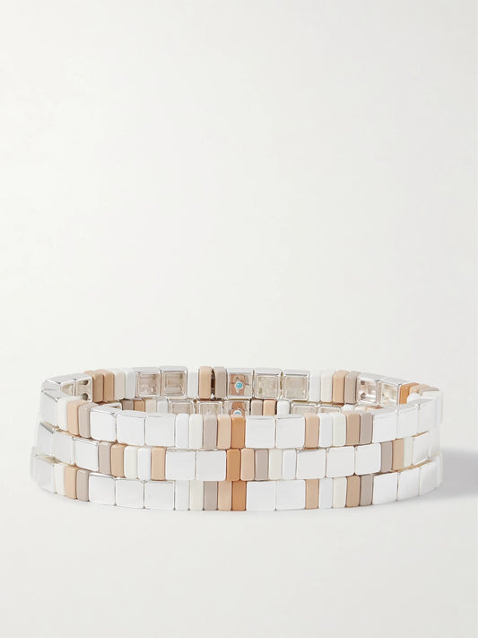 The Quiet Time Set Of Three Silver-tone Enamel Bracelets